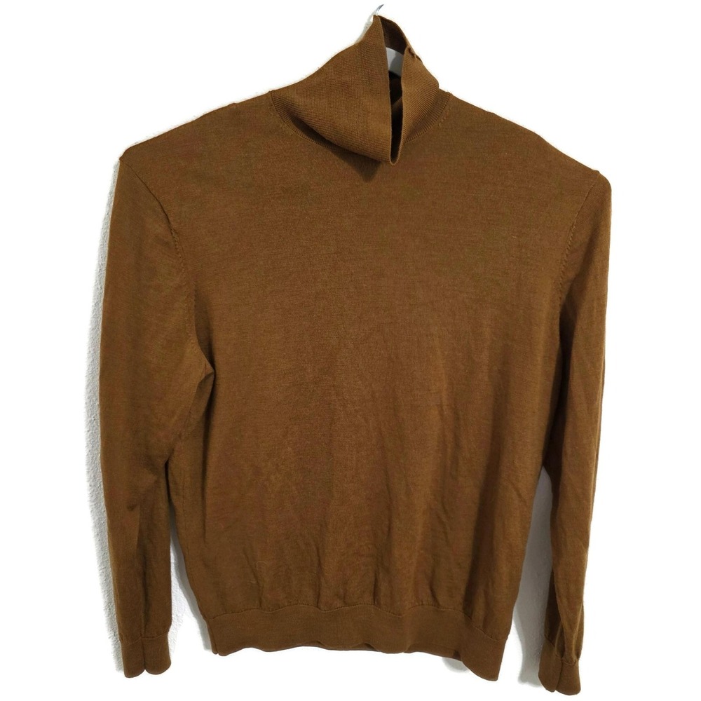 H&M Sweater Mens XL Brown Merino Wool Turtleneck Lightweight Knit Pullover